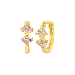 Pendiente Plata Circonita Pendientes Aro Flor - Circonita 12mm - Bañado oro y Plata Rodiada