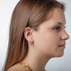 Pendiente Plata Circonita Pendientes Aro Flor - Circonita 12mm - Bañado oro y Plata Rodiada