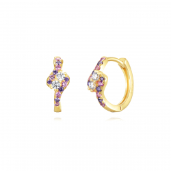 Pendiente Plata Circonita Pendientes Aro Flor - Circonita 13mm - Bañado oro y Plata Rodiada