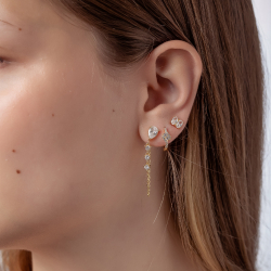 Pendiente Plata Circonita Pendientes Aro Flor - Circonita 13mm - Bañado oro y Plata Rodiada