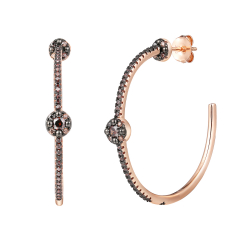 Silver Zircon Earrings Semi Hoop Earring - 42mm - Chocolate Zirconia 3mm - Rose Gold Plated