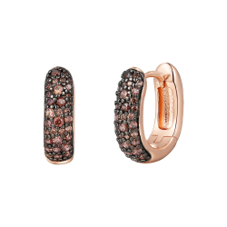 Silver Zircon Earrings Hoop Earrings - 14*4,3mm - Chocolate Zirconia - Rose Gold Plated