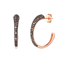 Silver Zircon Earrings Semi Hoop Earring - 25mm - Chocolate Zirconia 3mm - Rose Gold Plated