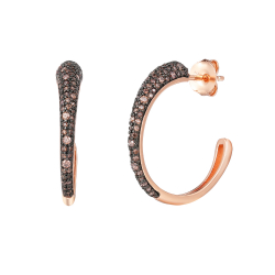  Semi Hoop Earring - 25mm - Chocolate Zirconia 3mm - Rose Gold Plated