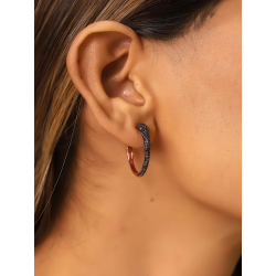 Silver Zircon Earrings Semi Hoop Earring - 25mm - Chocolate Zirconia 3mm - Rose Gold Plated