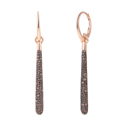 Silver Zircon Earrings Stick Earrings - Choclate Zirconia - 45mm - Rose Gold Plated