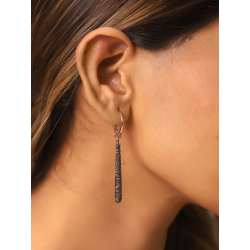 Silver Zircon Earrings Stick Earrings - Choclate Zirconia - 45mm - Rose Gold Plated