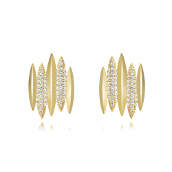 Silver Zircon Earrings Earrings 17 mm - Zirconia - Gold plated and Rhodium Silver