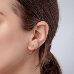 Silver Zircon Earrings Earrings 17 mm - Zirconia - Gold plated and Rhodium Silver