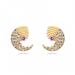 Silver Zircon Earrings Wave Earrings 18 mm - Zirconia - Gold plated and Rhodium Silver