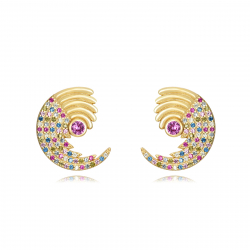 Pendiente Plata Circonita Pendientes Ola 18 mm - Circonita - Bañado oro y Plata Rodiada