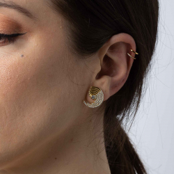 Pendiente Plata Circonita Pendientes Ola 18 mm - Circonita - Bañado oro y Plata Rodiada