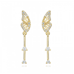 Silver Zircon Earrings Butterfly Earrings 31 mm - Zirconia - Gold plated and Rhodium Silver