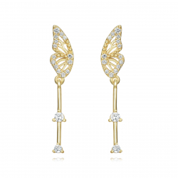 Boucles D'Oreilles Argent Zircone Boucles d'Oreilles Papillon 31 mm - Zirconium - Plaqué Or et Argent Rhodié