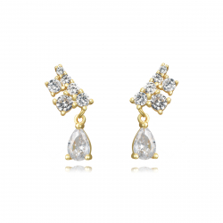 Silver Zircon Earrings Teardrop Earrings 12 mm - Zirconia - Gold plated and Rhodium Silver