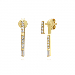 Silver Zircon Earrings Ear Jacket Earrings 19 mm - Zirconia - Gold plated and Rhodium Silver