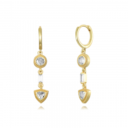 Silver Zircon Earrings Arrow Hoop Earrings - 12+24 mm - Zirconia - Gold plated and Rhodium Silver