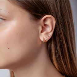 Pendiente Plata Circonita Pendientes Espiral - 13 mm - Circonita - Bañado oro y Plata Rodiada