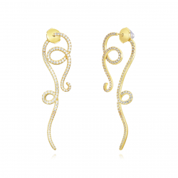 Silver Zircon Earrings Snake earrings - 60 mm - Zirconia - Gold plated and Rhodium Silver