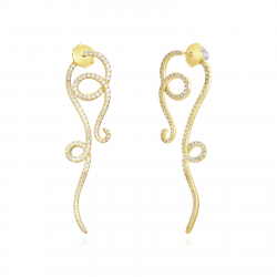 Boucles D'Oreilles Argent Zircone Boucles d'oreilles serpent - 60 mm - Zirconia - Plaqué or et argent rhodié