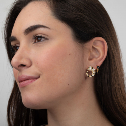 Pendiente Plata Circonita Pendientes Cebra - 26 mm - Circonita Blanca - Bañado oro