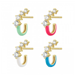 Silver Zircon Earrings Hoop Earrings - Enamel - 17 mm - White Zirconia - Gold plated