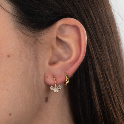 Silver Zircon Earrings Hoop Earrings 11mm - Butterfly 10,50mm - Gold Plated and Rhodium Silver