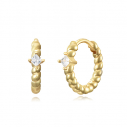 Pendiente Plata Circonita Pendientes Aro 13mm  - Circonita 2mm - Bañado Oro y Plata Rodiada