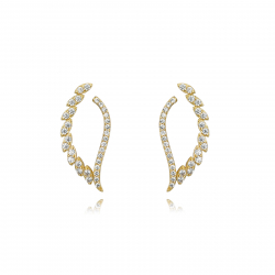 Silver Zircon Earrings Leaf Earrings 24 mm - Zirconia - Gold plated and Rhodium Silver