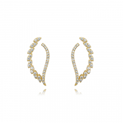 Pendiente Plata Circonita Pendientes Hoja - 24 mm - Circonita - Bañado oro y Plata Rodiada
