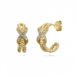 Silver Zircon Earrings Semi Hoop Knot Earrings - 13 mm - Zirconia - Gold plated and Rhodium Silver