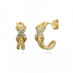 Pendiente Plata Circonita Pendientes Semi Aro Nudo - 13 mm - Circonita - Bañado oro y Plata Rodiada