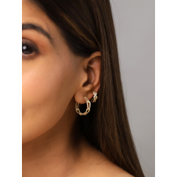 Silver Zircon Earrings Link Semi Hoop Earrings - 20 mm - Zirconia - Gold plated and Rhodium Silver