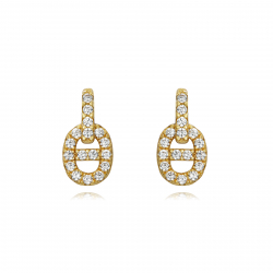 Silver Zircon Earrings Link Earrings 10 mm - Zirconia - Gold plated and Rhodium Silver