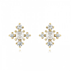 Silver Zircon Earrings Snowflake Earrings - 9 mm - Zirconia - Gold plated and Rhodium Silver