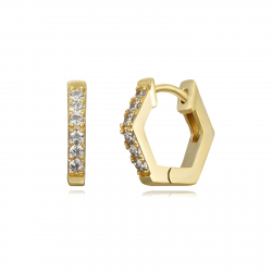 Silver Zircon Earrings Hexagon Earrings - 11 mm - Zirconia - Gold plated and Rhodium Silver