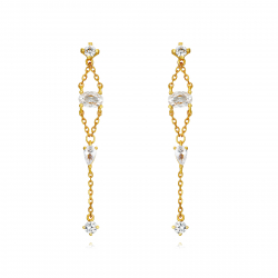 Silver Zircon Earrings Chain Earrings - 35 mm - Gold Plated and Rhodium Silver