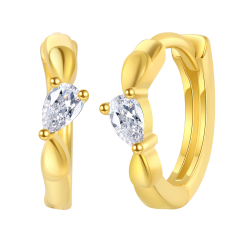 Pendiente Plata Circonita Pendientes Aro - Circonita Lagrima 11 mm - Bañado Oro y Plata Rodiada