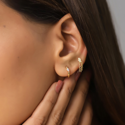 Pendiente Plata Circonita Pendientes Aro - Circonita Lagrima 11 mm - Bañado Oro y Plata Rodiada