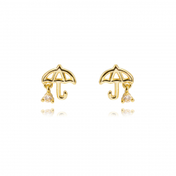 Pendiente Plata Circonita Pendientes Paraguas 6 mm - Circonita - Bañado oro y Plata Rodiada