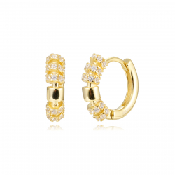 Pendiente Plata Circonita Pendientes aro con Donuts Circonita - 14 mm - Bañado Oro y Plata Rodiada