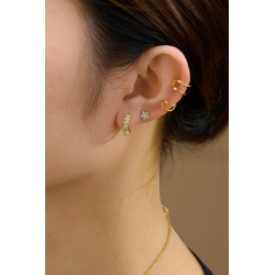 Pendiente Plata Circonita Pendientes aro con Donuts Circonita - 14 mm - Bañado Oro y Plata Rodiada