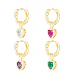 Silver Zircon Earrings Heart Hoop Earrings - Zirconia - 12 mm - Gold Plated