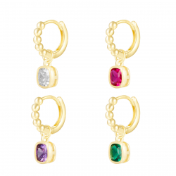 Pendiente Plata Circonita Pendientes aro Cuadrado - Circonita - 12 mm - Bañado Oro
