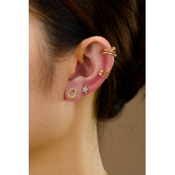 Pendiente Plata Circonita Pendientes Circulo - 8mm Circonita - Bañado Oro y Plata Rodiada