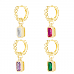 Pendiente Plata Circonita Pendientes aro Rectángulo - Circonita - 12 mm - Bañado Oro