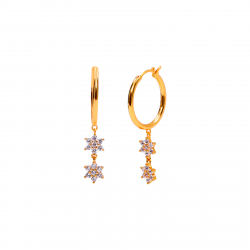 Silver Zircon Earrings Earrings Zirconia - Star 10mm Hoop 16mm - Gold Plated