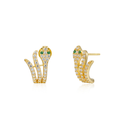 Silver Zircon Earrings Snake Earrings - Green Zirconia 10*14mm - Gold Plated and Rhodium Silver