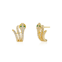 Boucles D'Oreilles Argent Zircone Boucles d'oreilles serpent - Zircon vert 10*14mm - Plaqué or et argent rhodié