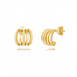 Pendiente Plata Circonita Pendientes 5 Aros - 10 mm - Circonita Blanca - Bañado oro y Plata Rodiada